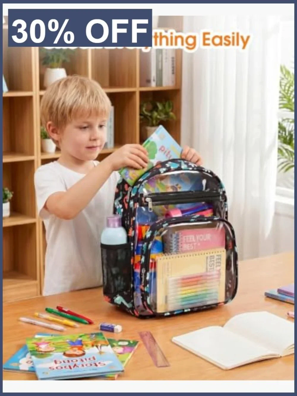 Clear Backpack for Kids Boys Girls Dinosaur Elementary School Bag